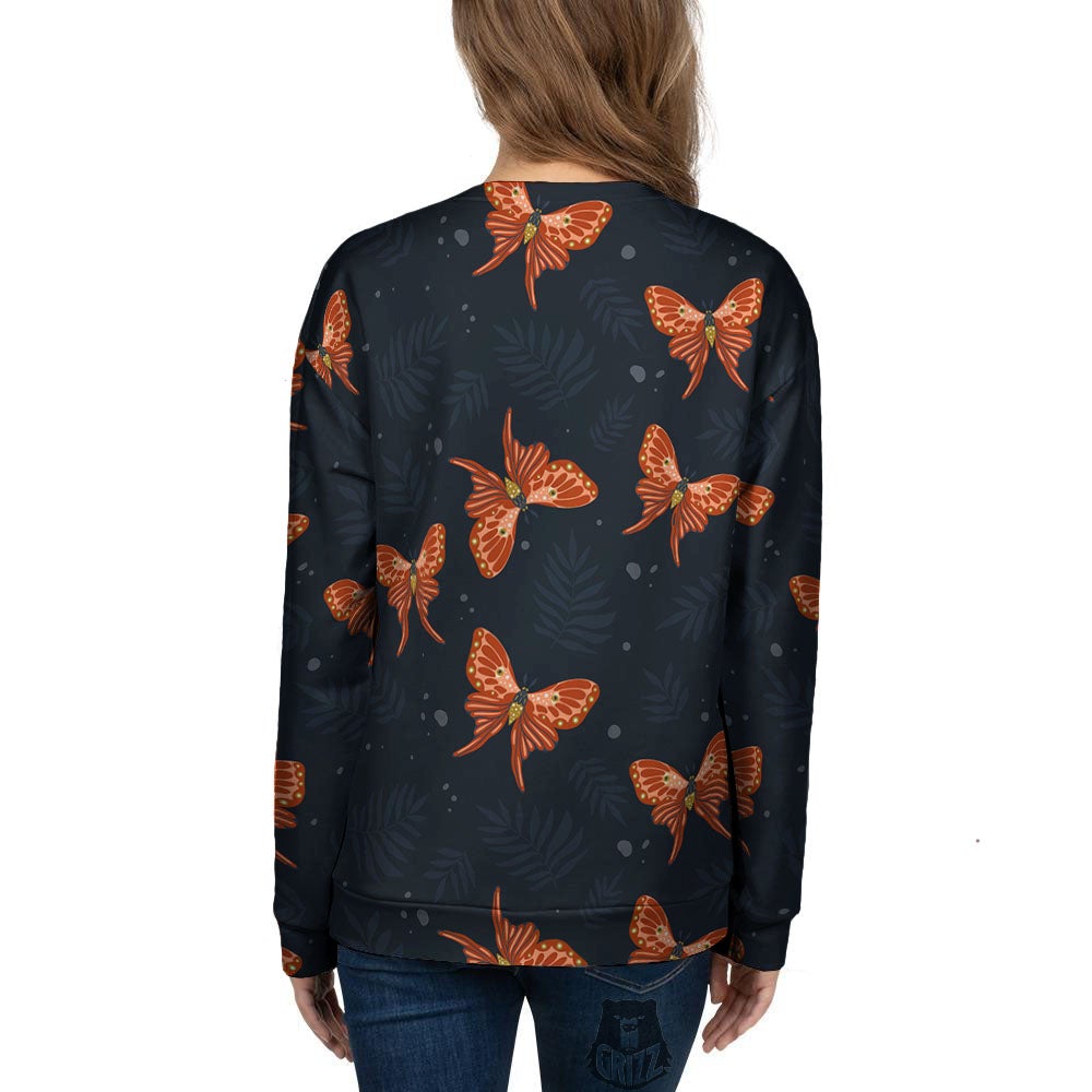 Orange Butterfly Monarch Print Pattern Women's Sweatshirt-grizzshop