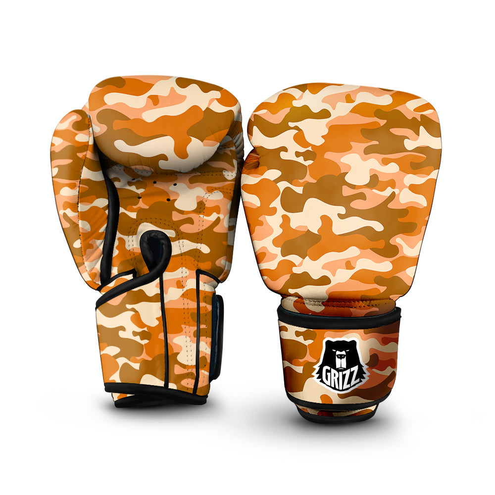 Orange Camo And Camouflage Print Boxing Gloves-grizzshop