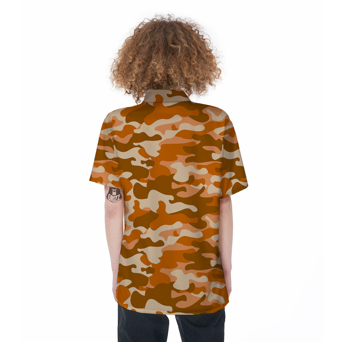 Orange Camo And Camouflage Print Women's Short Sleeve Shirts-grizzshop