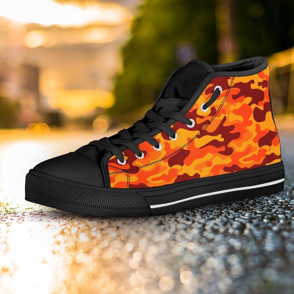 Orange Camo Print Women's High Top Shoes-grizzshop