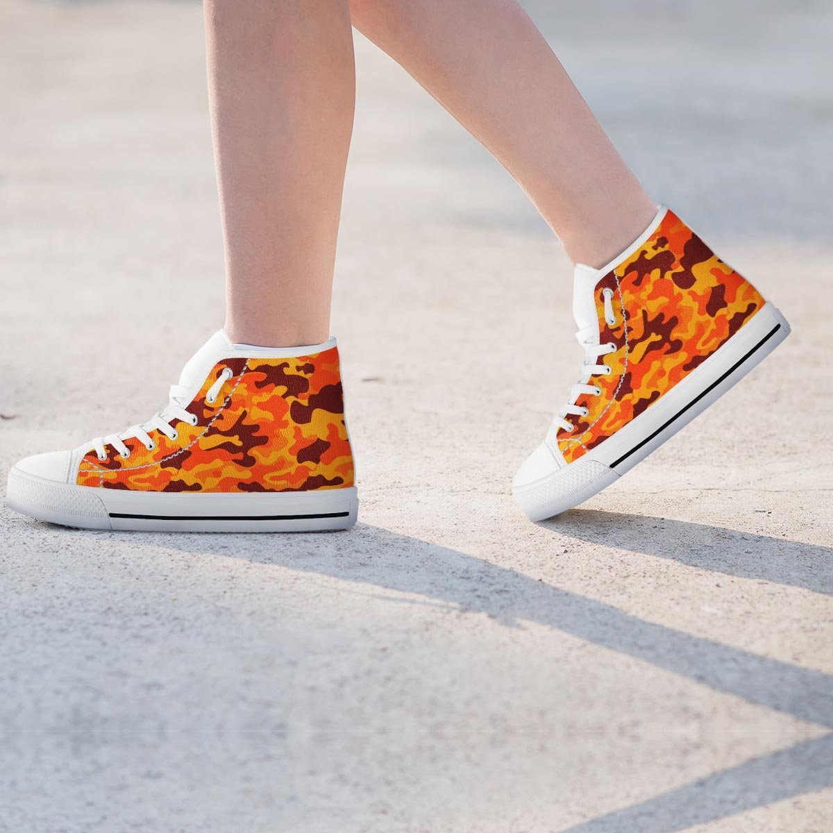 Orange Camo Print Women's High Top Shoes-grizzshop