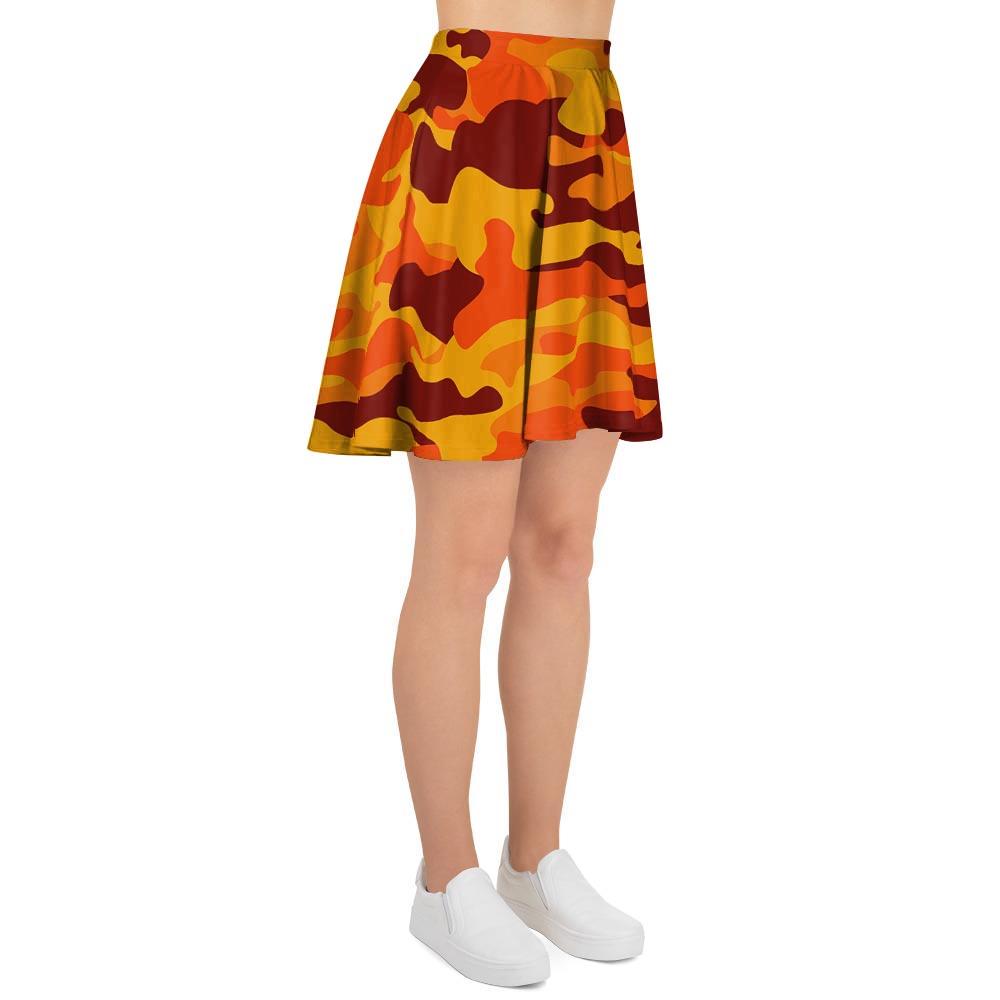 Orange Camo Print Women's Skirt-grizzshop