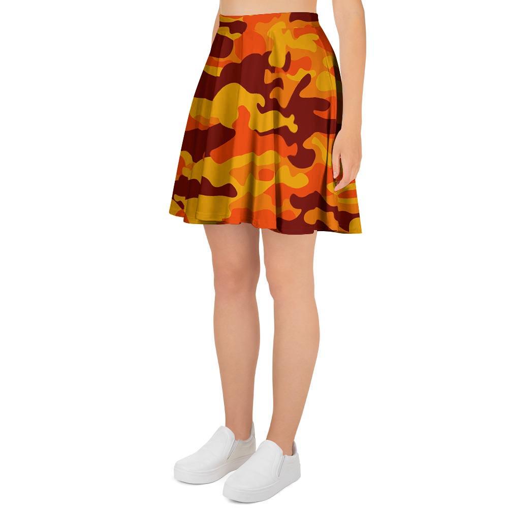 Orange Camo Print Women's Skirt-grizzshop