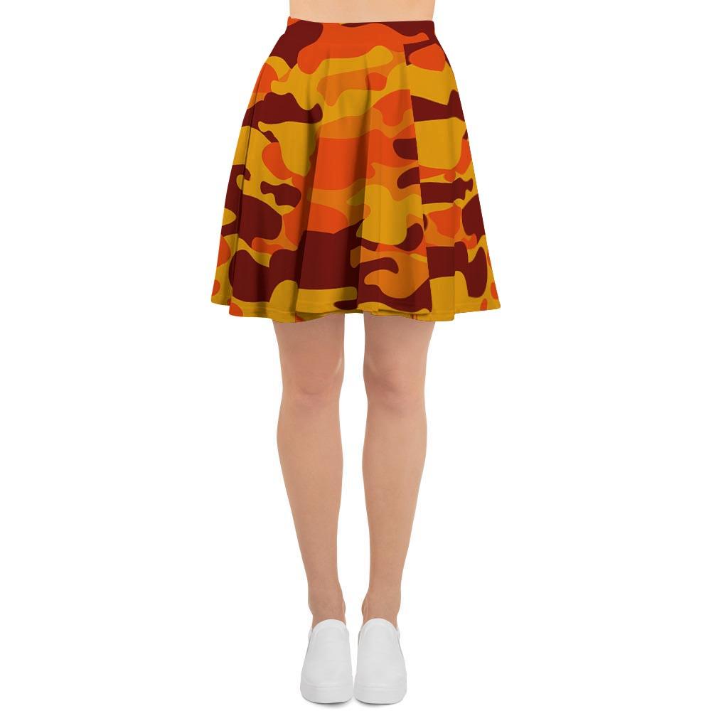 Orange Camo Print Women's Skirt-grizzshop