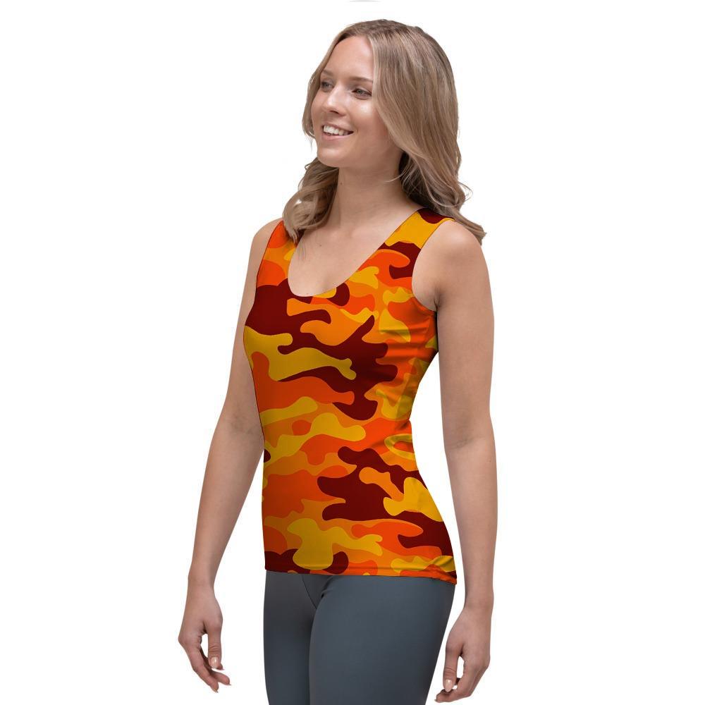 Orange Camo Print Women's Tank Top-grizzshop