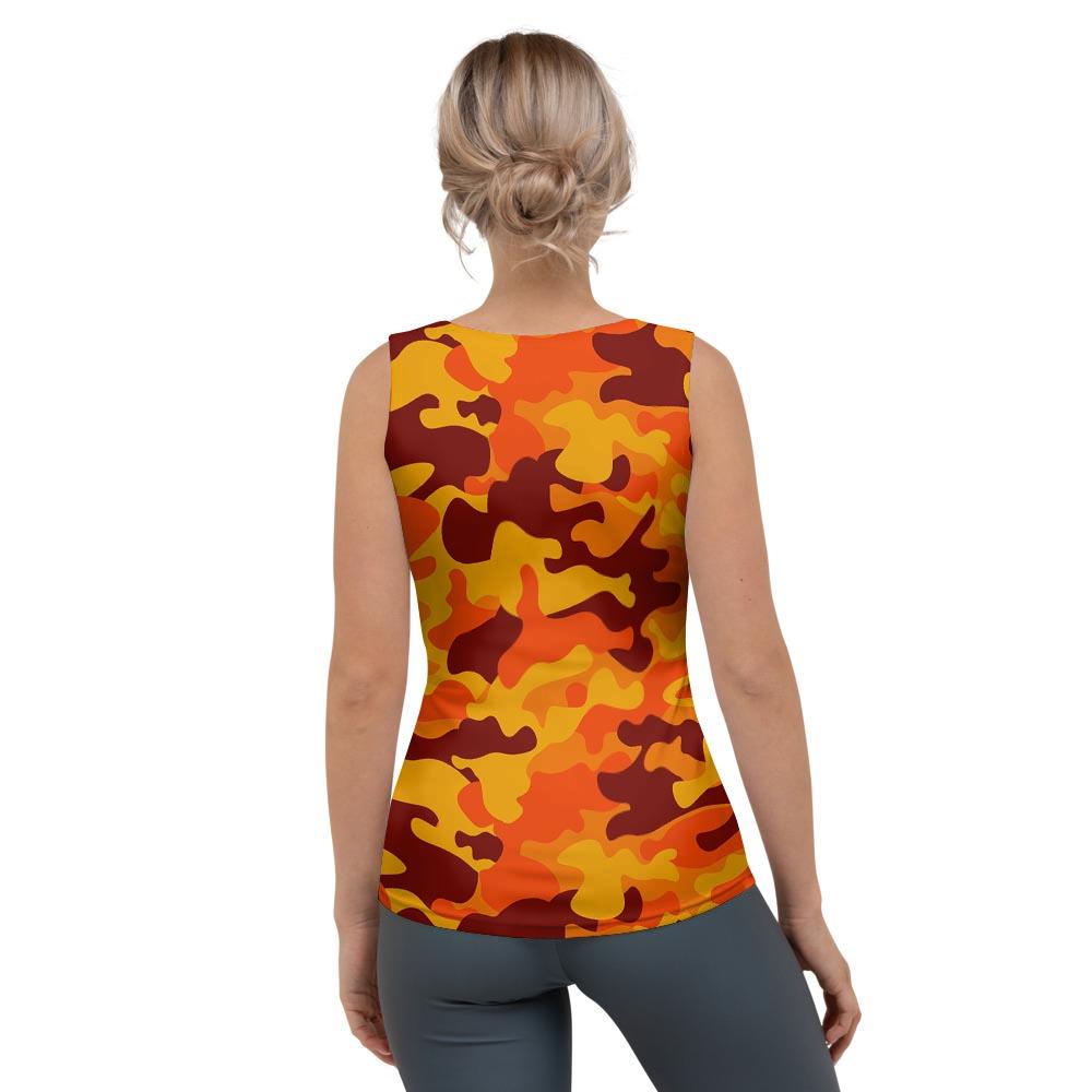 Orange Camo Print Women's Tank Top-grizzshop