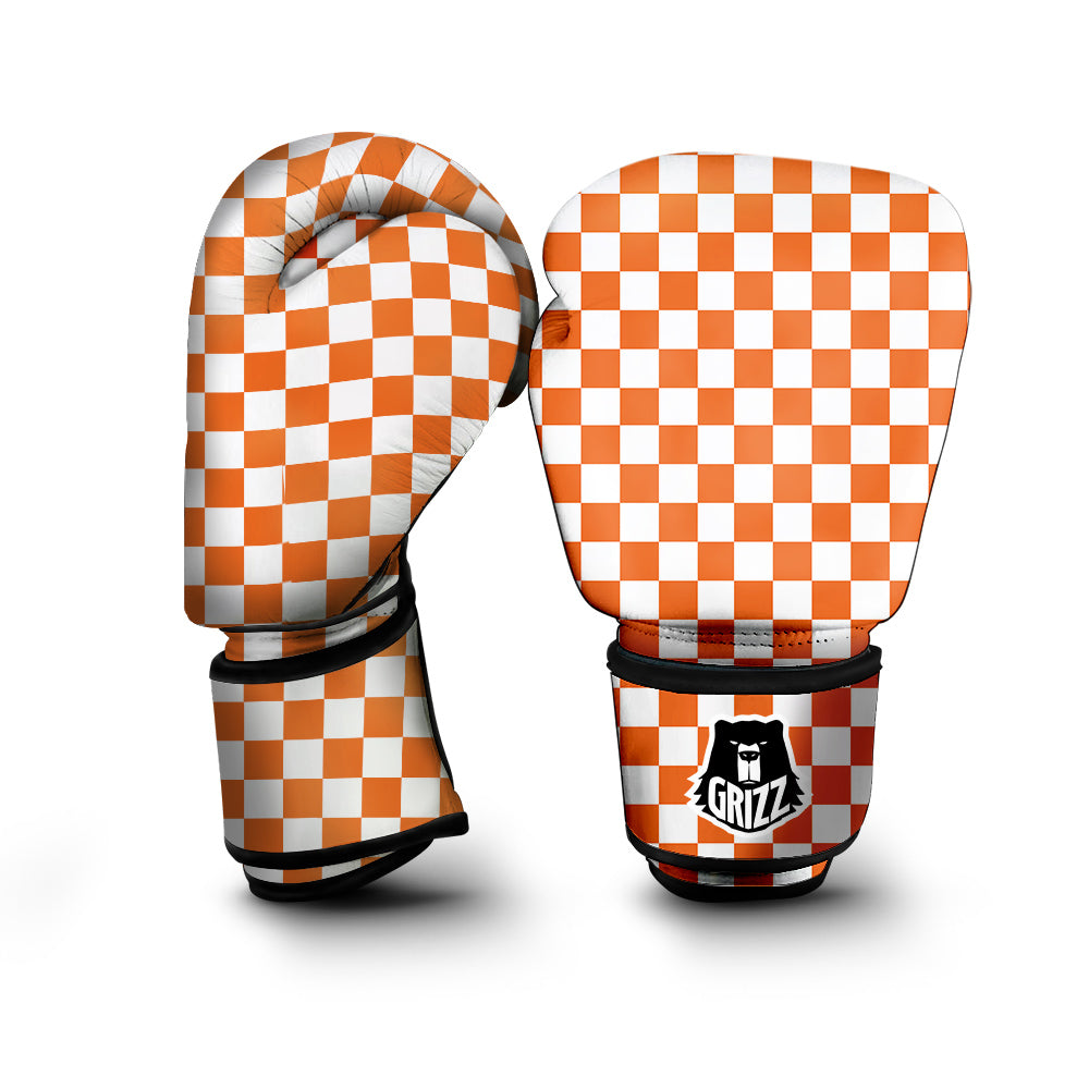 Orange Checkered Flag Print Boxing Gloves-grizzshop