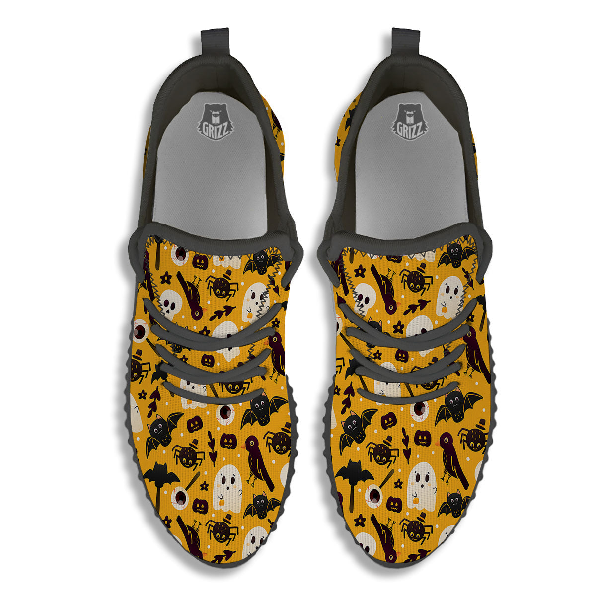 Orange Color Halloween Cute Print Pattern Black Walking Shoes-grizzshop