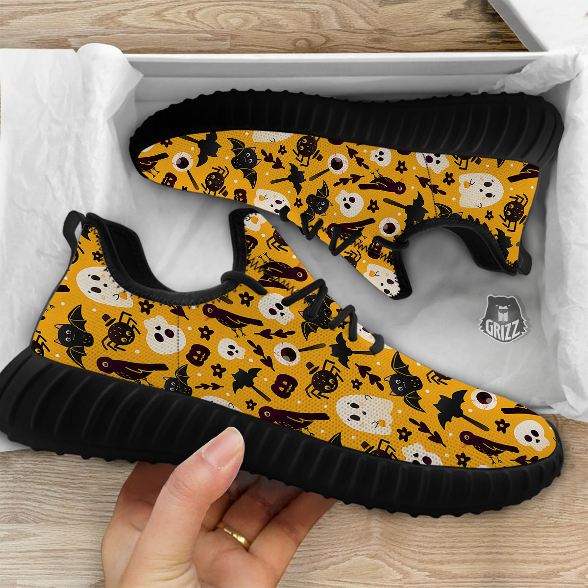 Orange Color Halloween Cute Print Pattern Black Walking Shoes-grizzshop