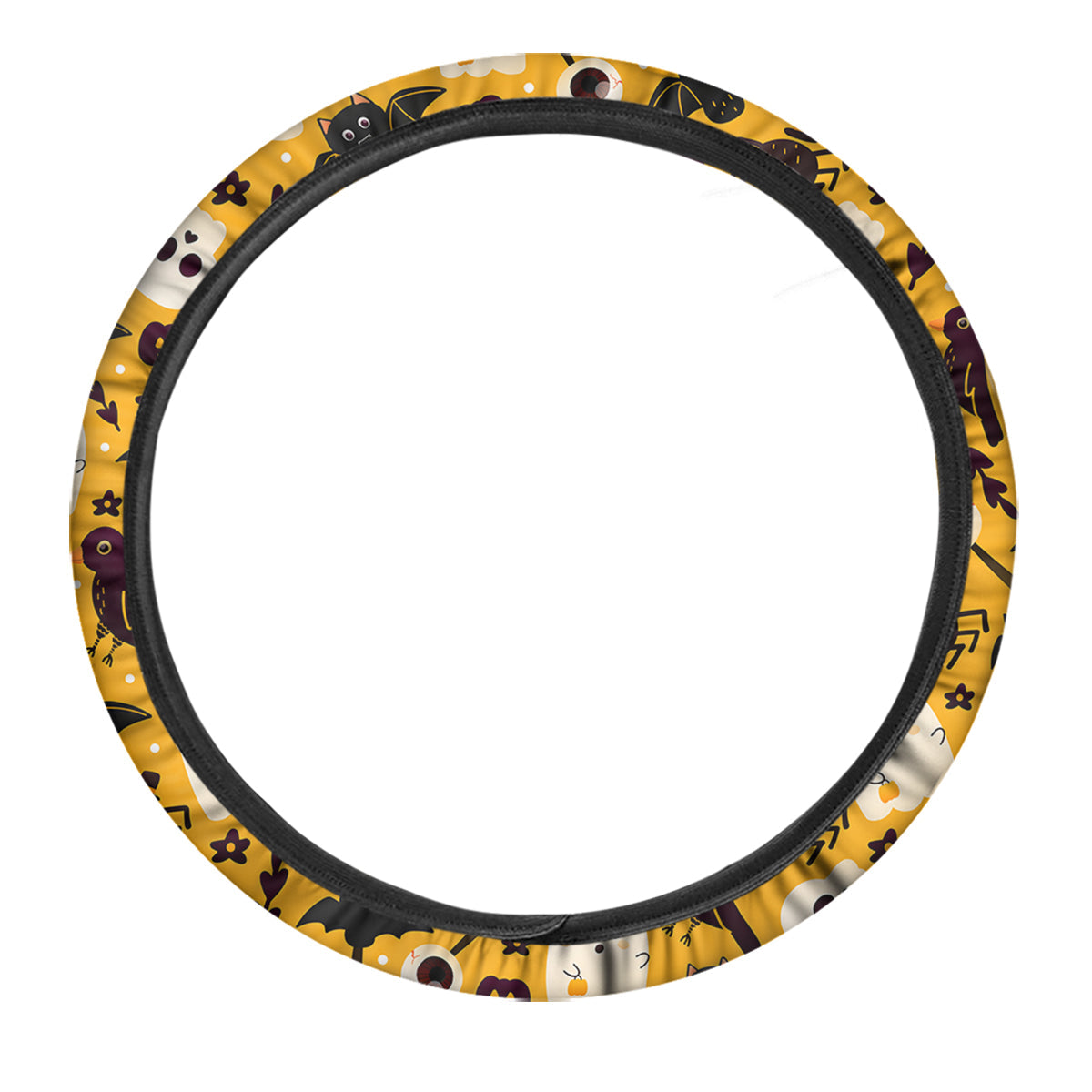 Orange Color Halloween Cute Print Pattern Car Steering Wheel Cover-grizzshop