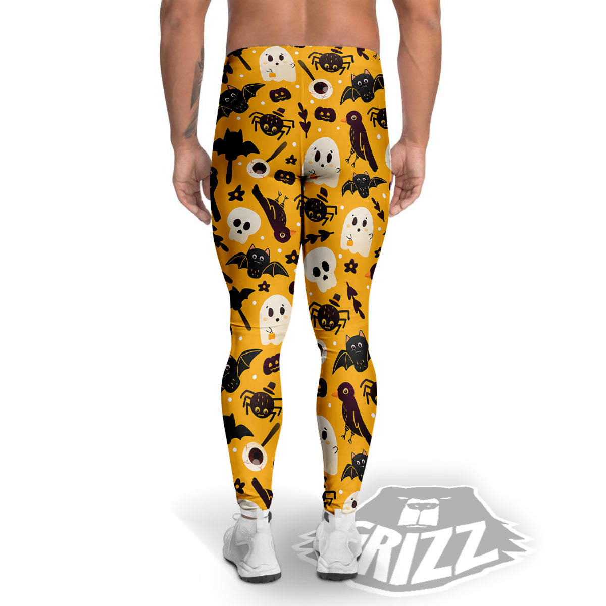 Orange Color Halloween Cute Print Pattern Men's Leggings-grizzshop