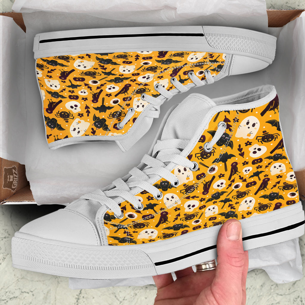 Orange Color Halloween Cute Print Pattern White High Top Shoes-grizzshop