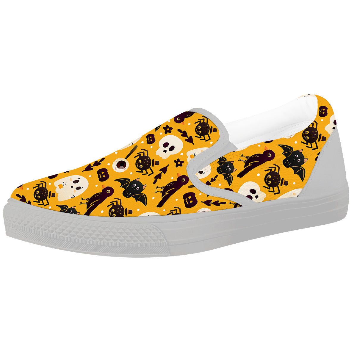 Orange Color Halloween Cute Print Pattern White Slip On Shoes-grizzshop