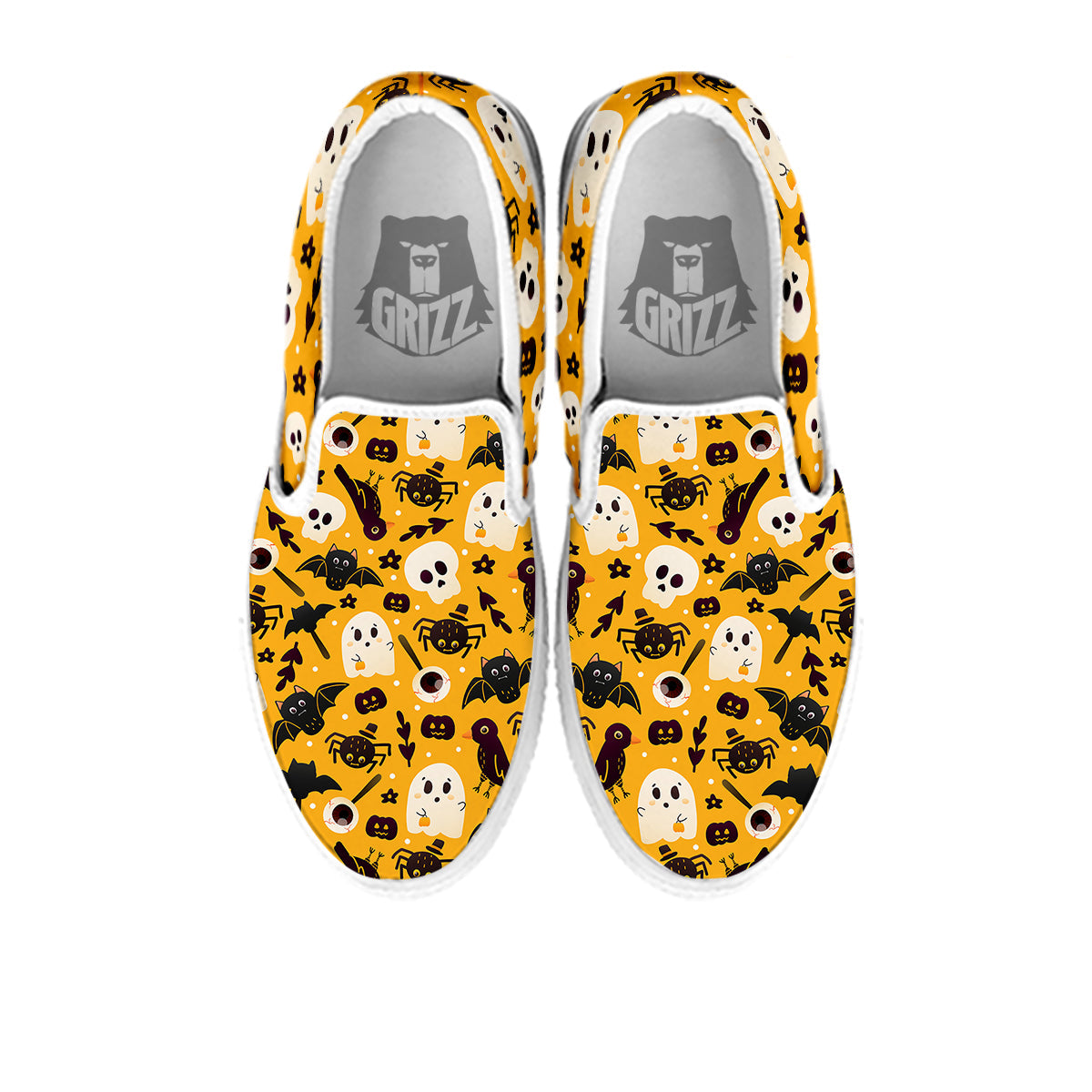 Orange Color Halloween Cute Print Pattern White Slip On Shoes-grizzshop