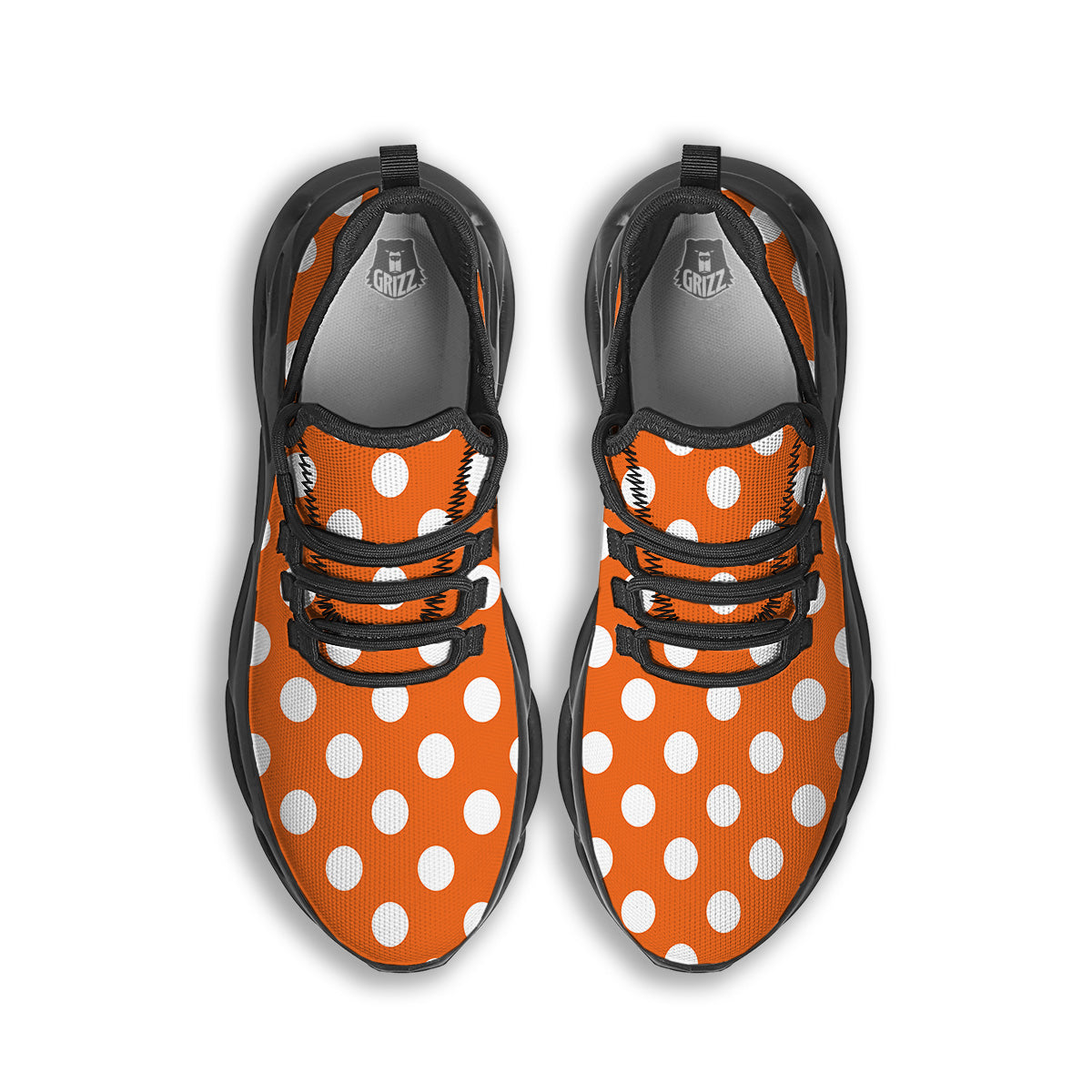 Orange Color Polka Dot Print Pattern Black Running Shoes-grizzshop