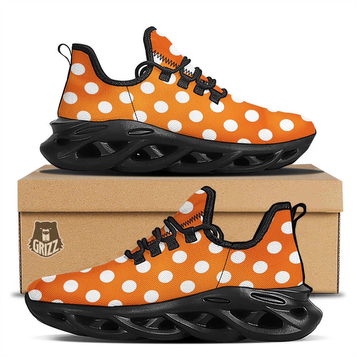 Orange Color Polka Dot Print Pattern Black Running Shoes-grizzshop