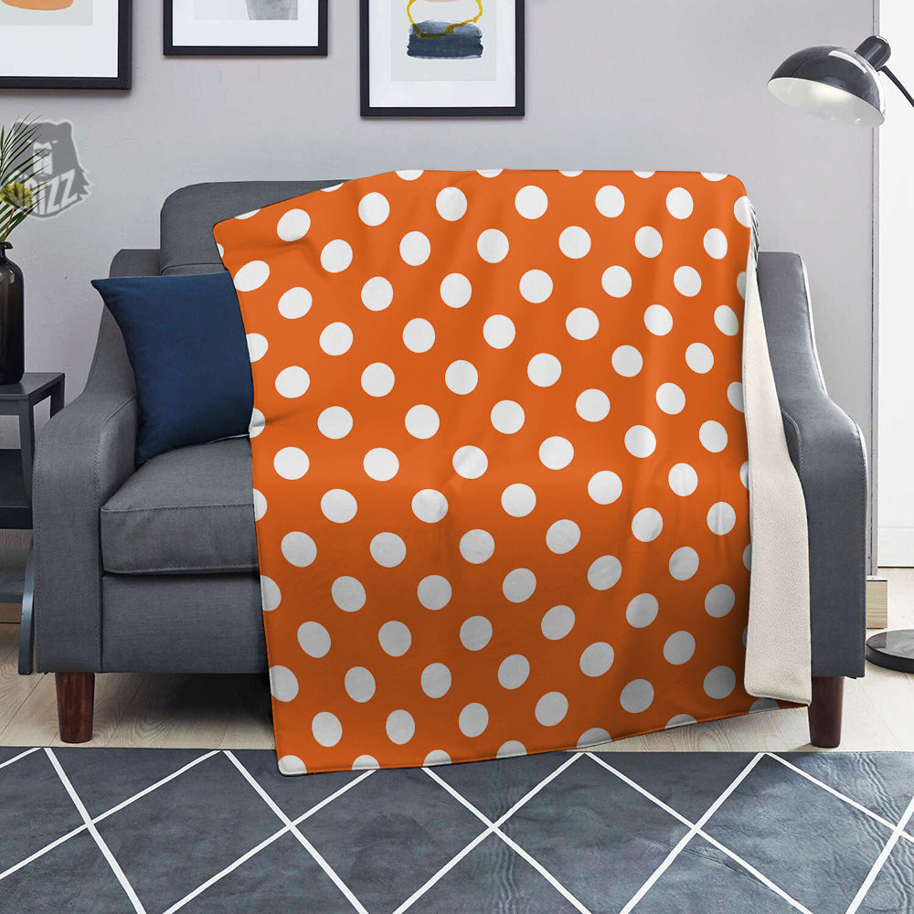 Orange Color Polka Dot Print Pattern Blanket-grizzshop