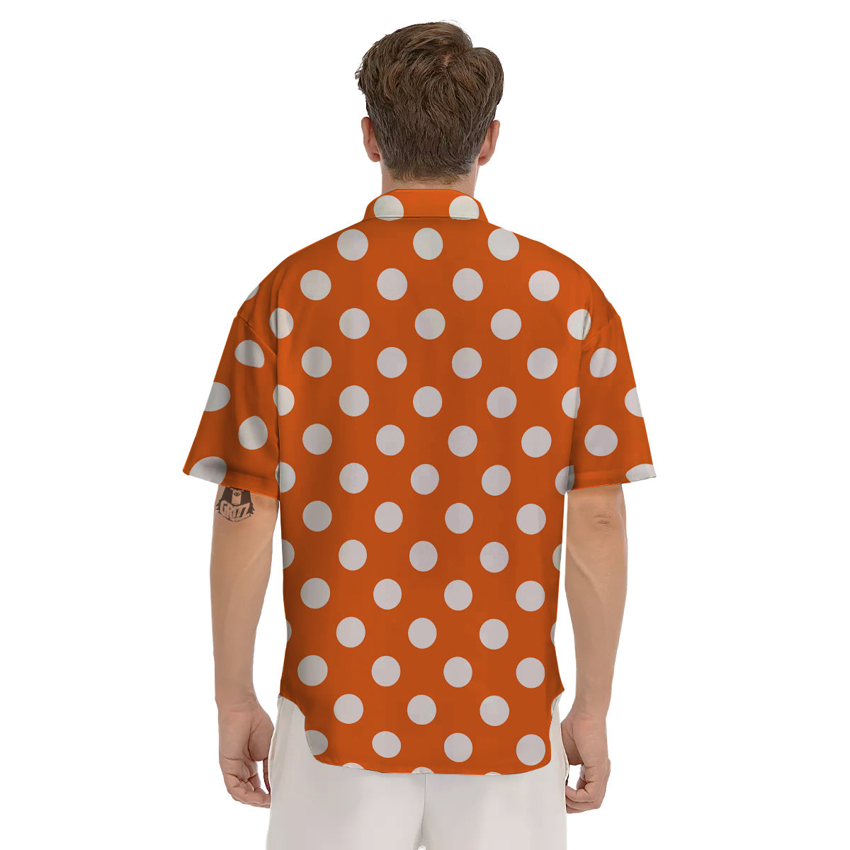 Orange Color Polka Dot Print Pattern Men's Short Sleeve Shirts-grizzshop