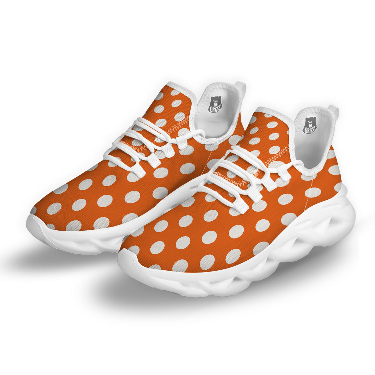 Orange Color Polka Dot Print Pattern White Running Shoes-grizzshop