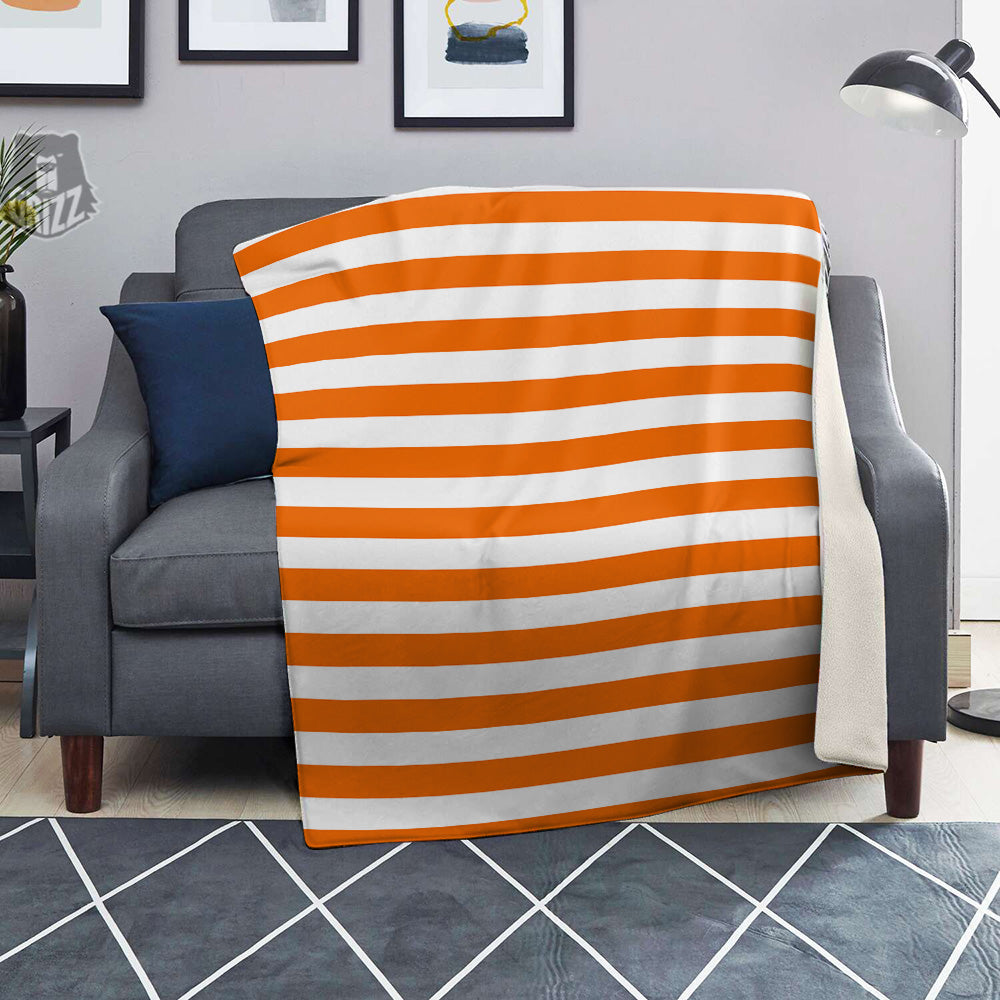Orange Color Striped Print Blanket-grizzshop