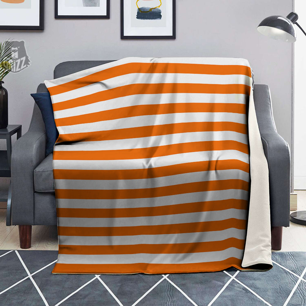 Orange Color Striped Print Blanket-grizzshop