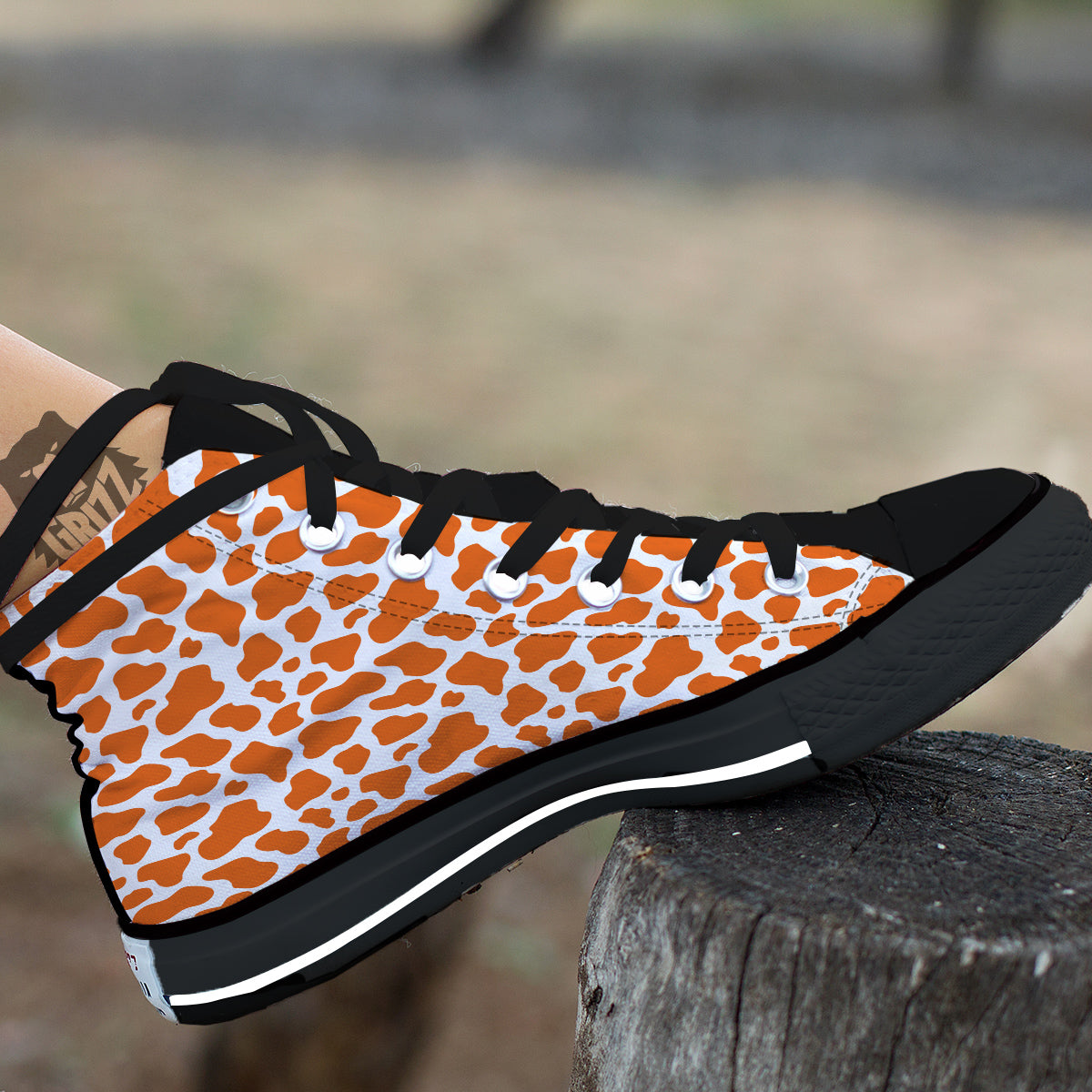 Orange Cow Print Pattern Black High Top Shoes-grizzshop