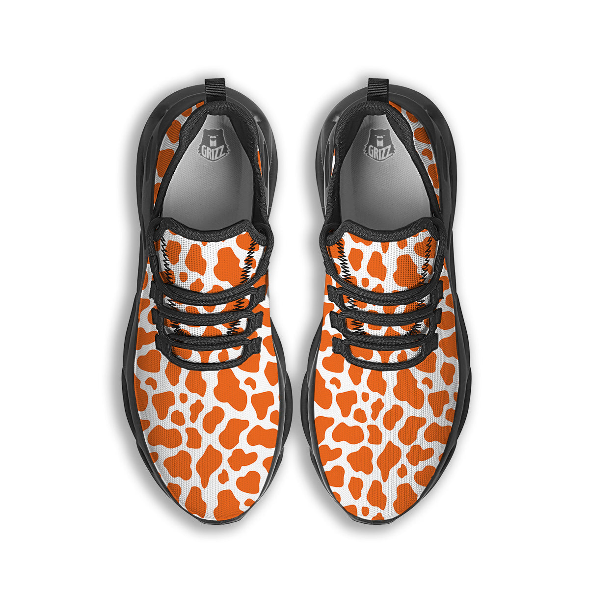 Orange Cow Print Pattern Black Running Shoes-grizzshop