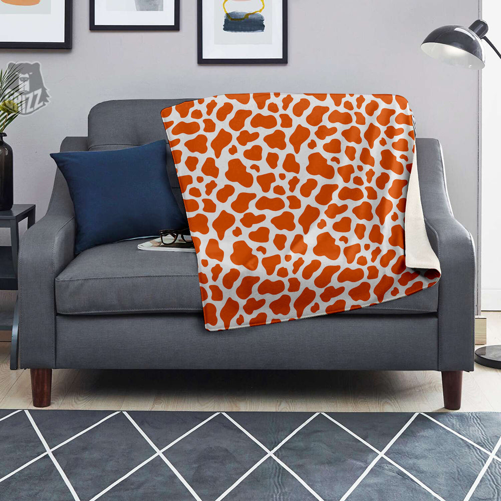 Orange Cow Print Pattern Blanket-grizzshop