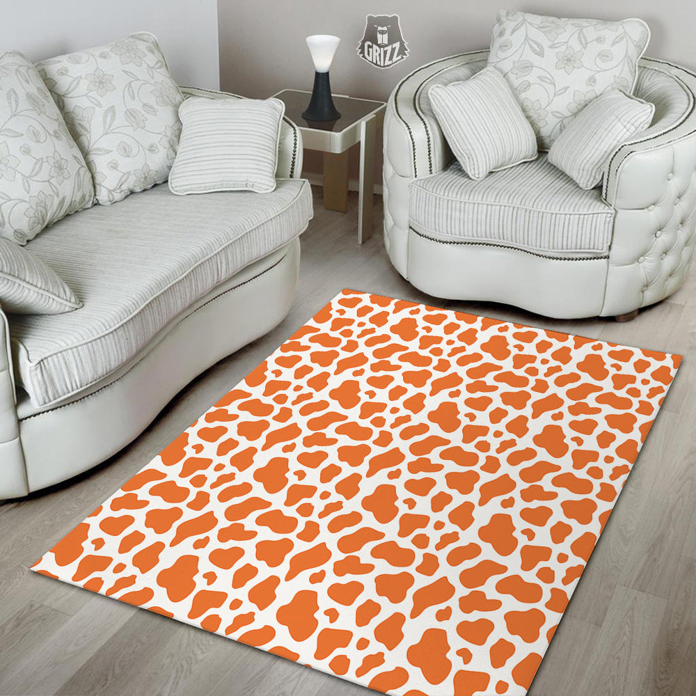 Orange Cow Print Pattern Floor Mat-grizzshop