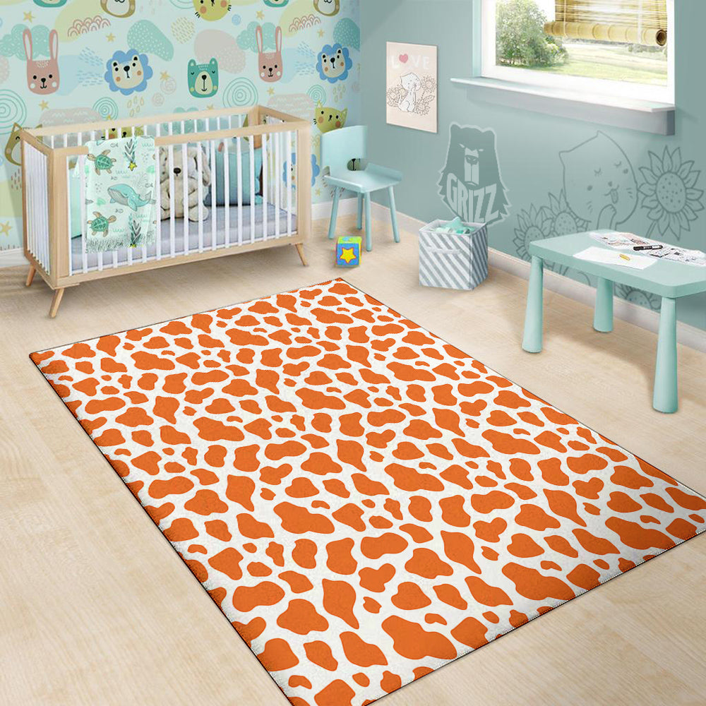 Orange Cow Print Pattern Floor Mat-grizzshop