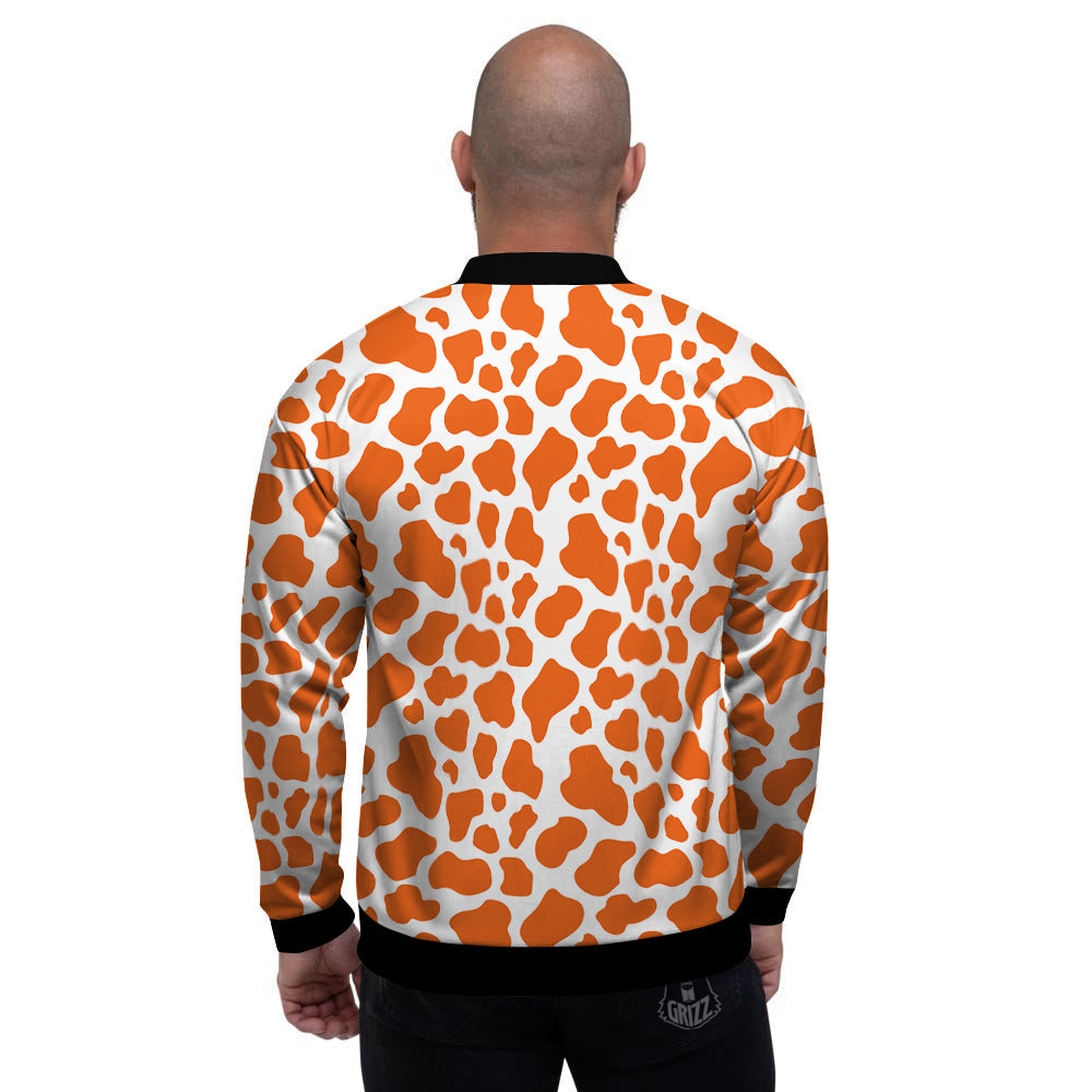 Orange Cow Print Pattern Men's Bomber Jacket-grizzshop