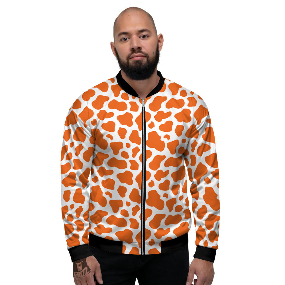 Orange Cow Print Pattern Men's Bomber Jacket-grizzshop