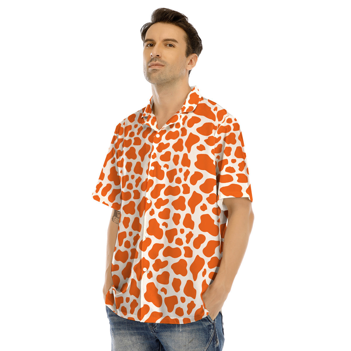 Orange Cow Print Pattern Men’s Hawaiian Shirt-grizzshop