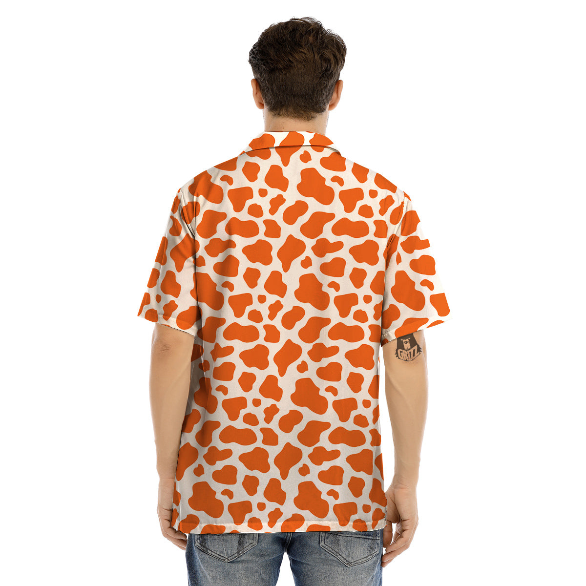 Orange Cow Print Pattern Men’s Hawaiian Shirt-grizzshop