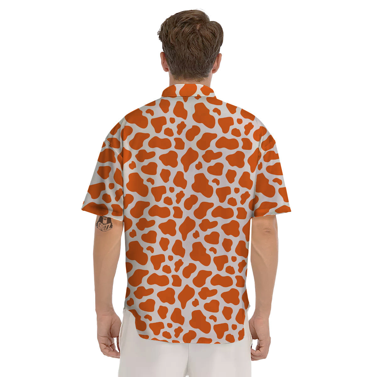 Orange Cow Print Pattern Men's Short Sleeve Shirts-grizzshop