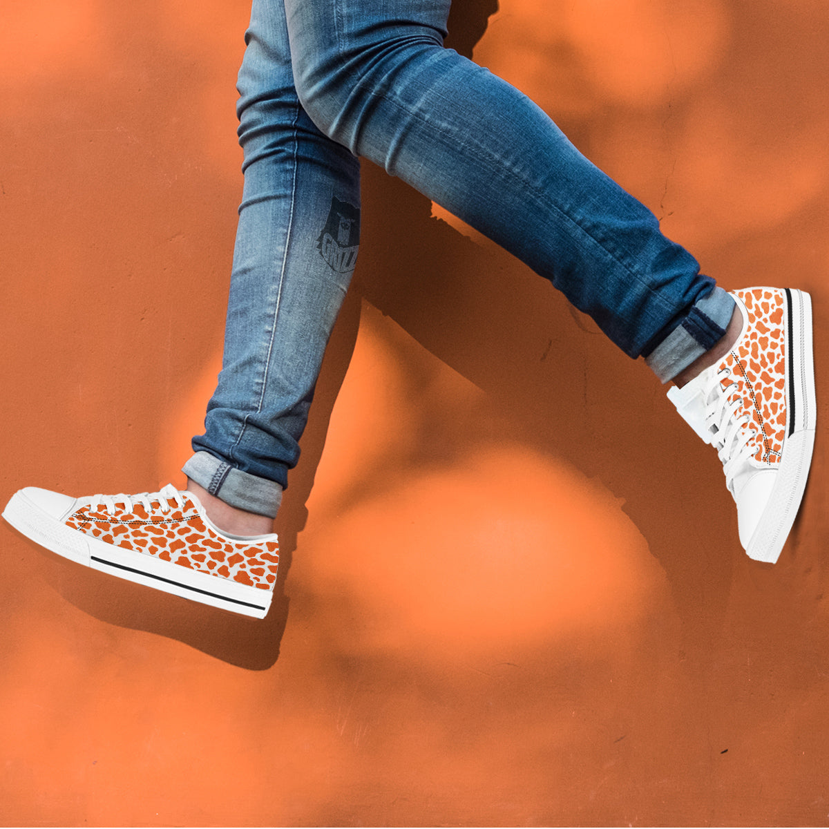 Orange Cow Print Pattern White Low Top Shoes-grizzshop