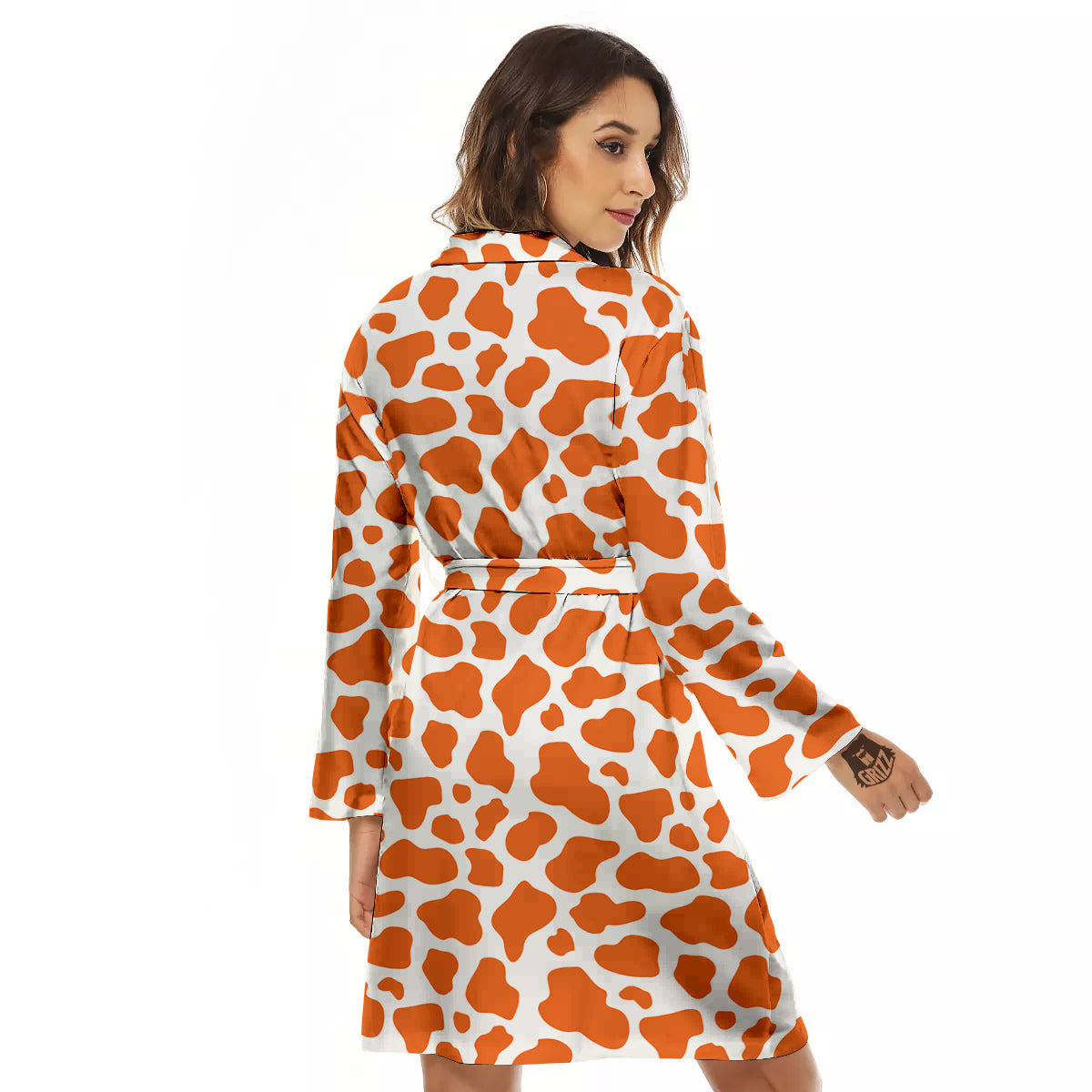Orange Cow Print Pattern Women's Robe-grizzshop