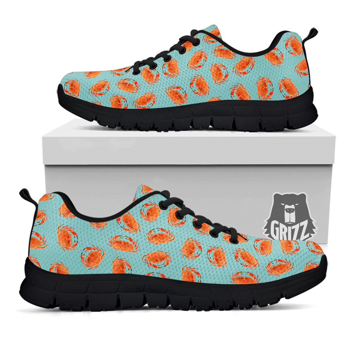Orange Crab Print Pattern Black Sneaker-grizzshop