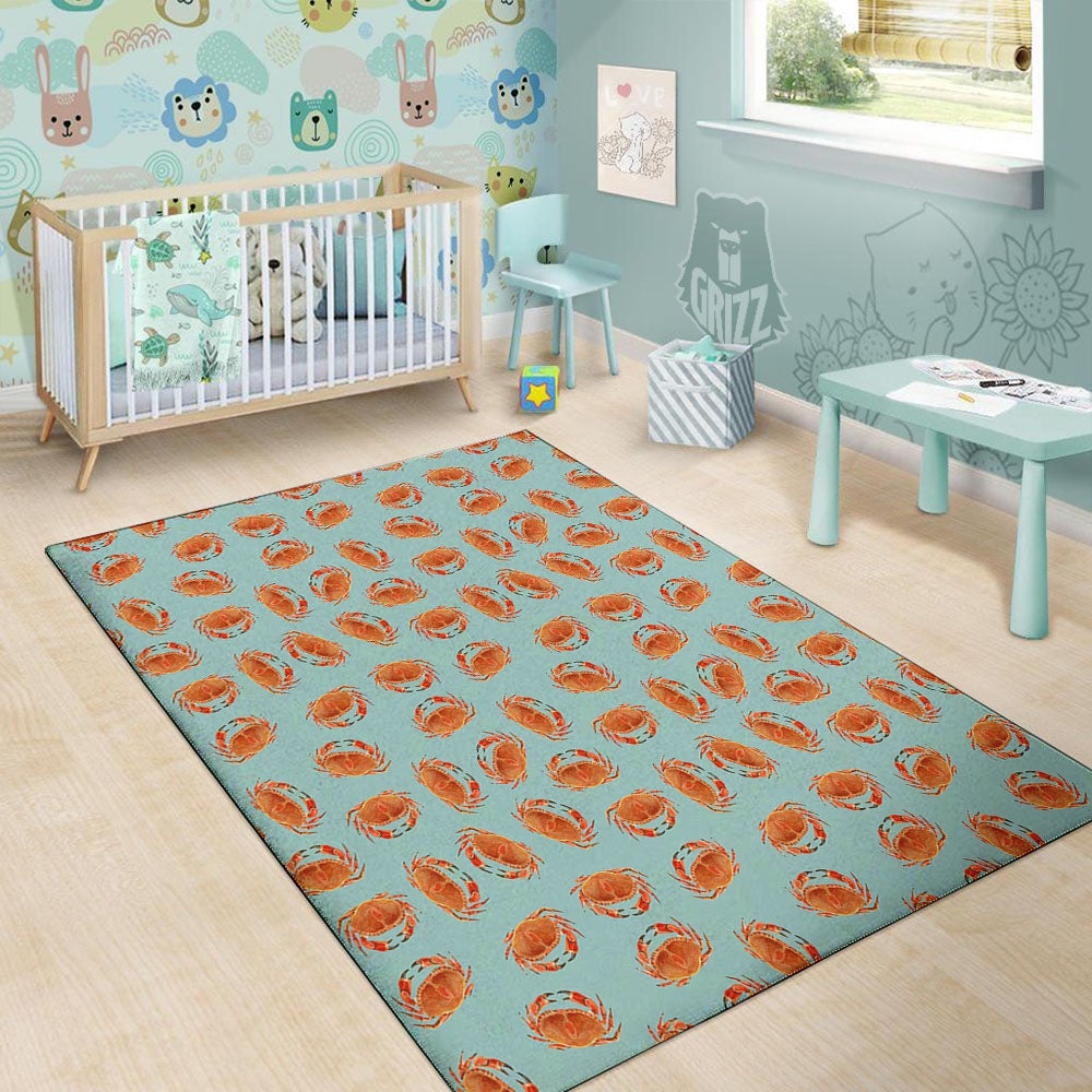 Orange Crab Print Pattern Floor Mat-grizzshop