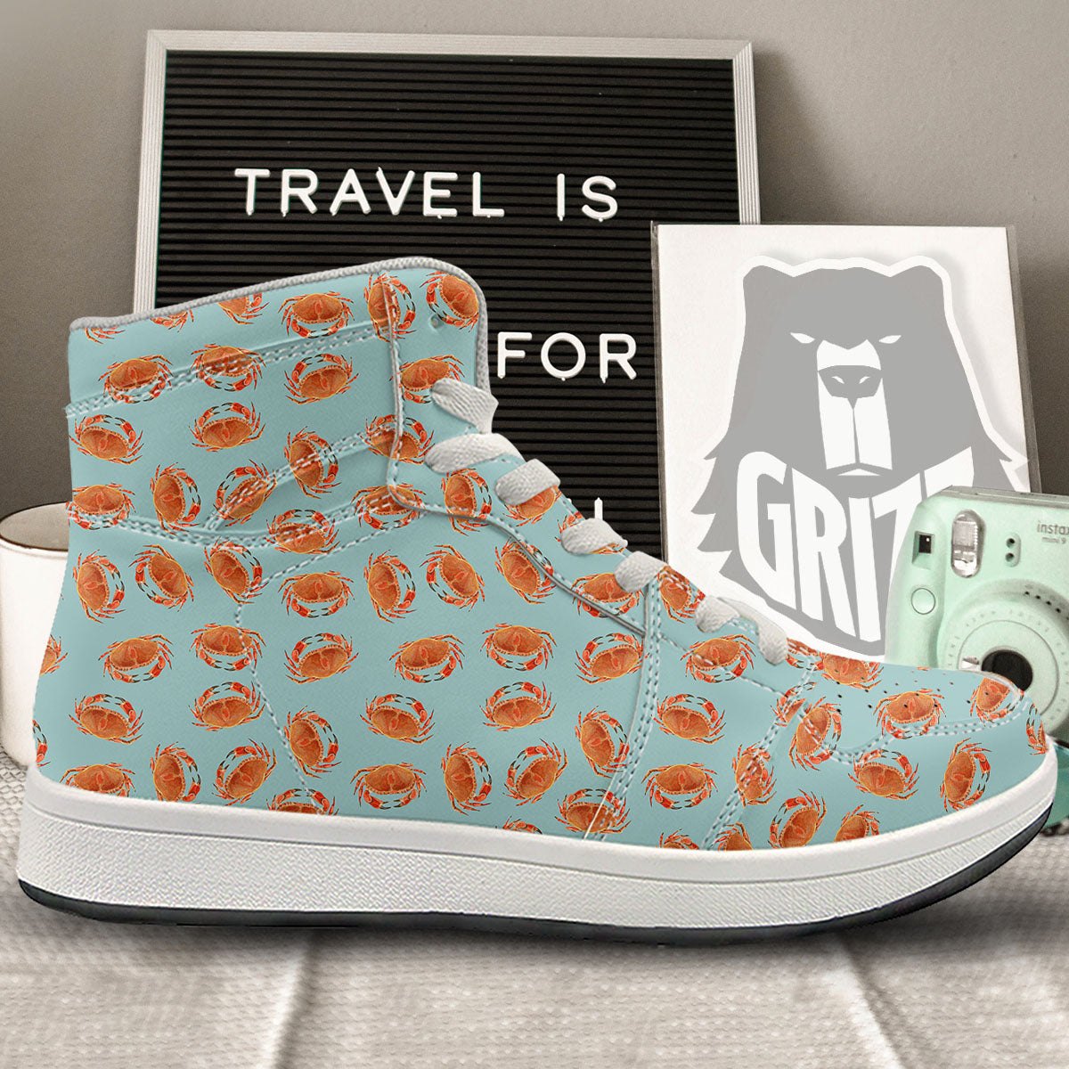 Orange Crab Print Pattern High Top Sneakers-grizzshop