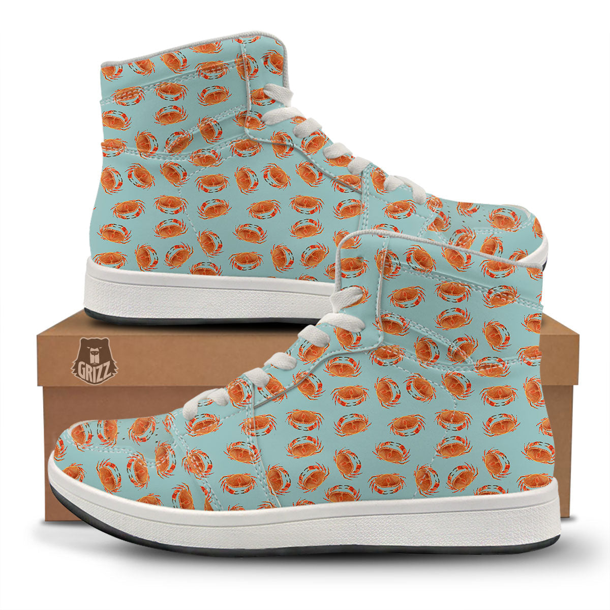 Orange Crab Print Pattern High Top Sneakers-grizzshop