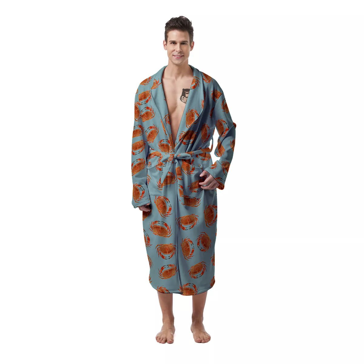 Orange Crab Print Pattern Men's Robe-grizzshop