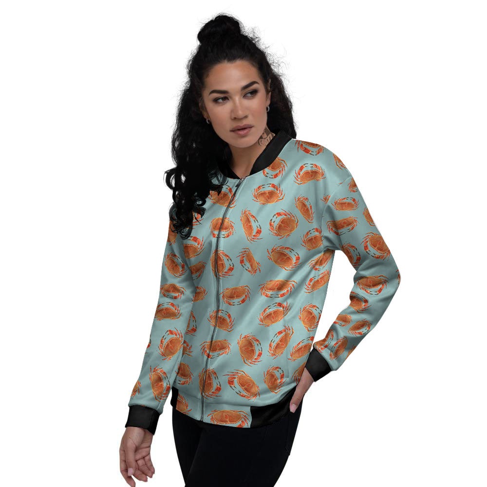 Orange Crab Print Pattern Women's Bomber Jacket-grizzshop