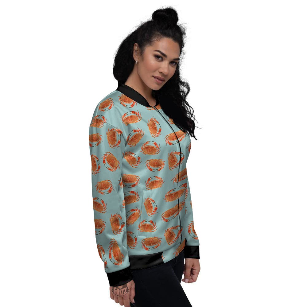 Orange Crab Print Pattern Women's Bomber Jacket-grizzshop