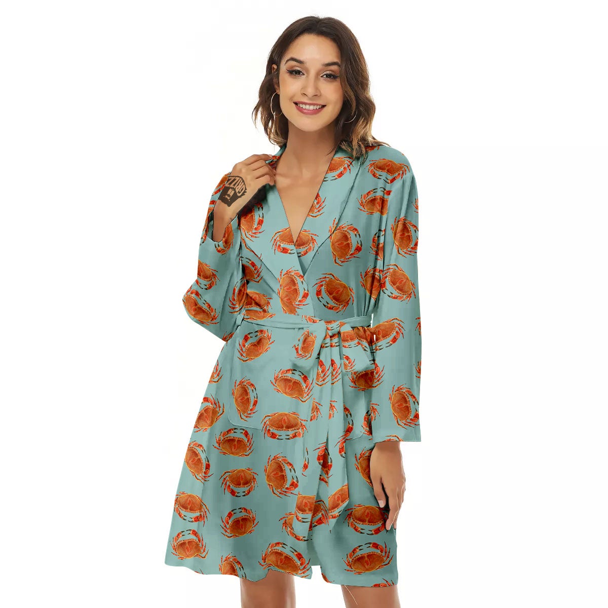 Orange Crab Print Pattern Women's Robe-grizzshop