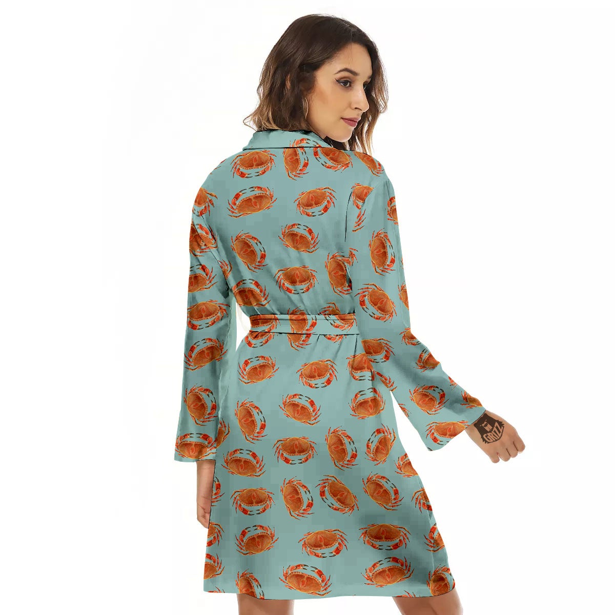 Orange Crab Print Pattern Women's Robe-grizzshop