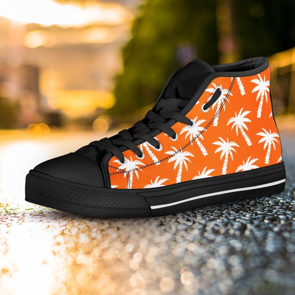 Orange Hawaiian Palm Tree Print Women's High Top Shoes-grizzshop