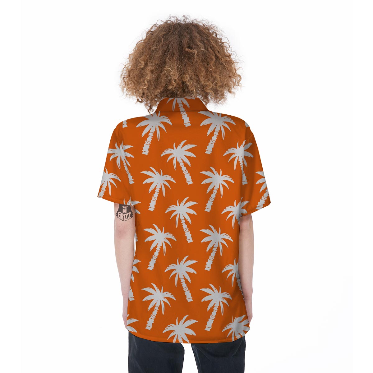 Orange Hawaiian Palm Tree Print Women's Short Sleeve Shirts-grizzshop