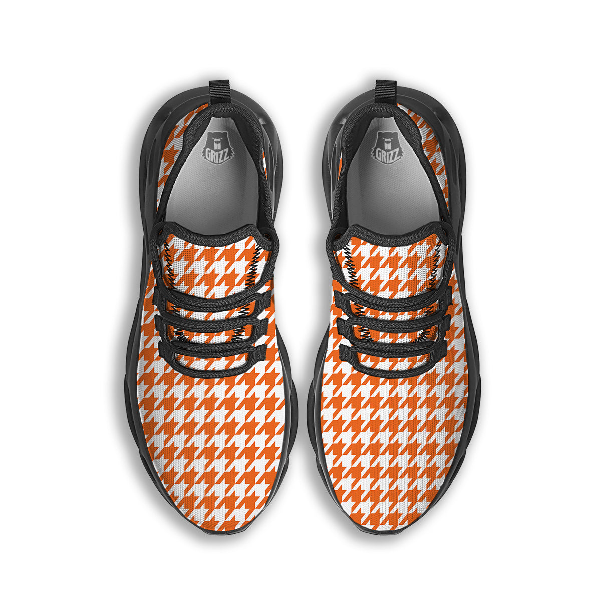 Orange Houndstooth Print Black Running Shoes-grizzshop