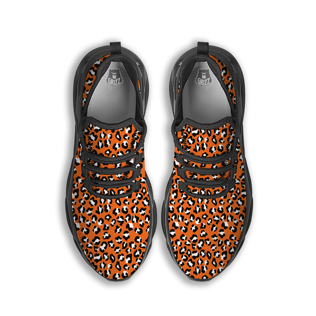 Orange Leopard Print Pattern Black Running Shoes-grizzshop